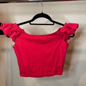 Puffy scrunched Sleeve Red crop top
